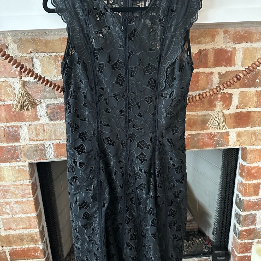 ANTONIO MELANI Black Floral Lace Midi Dress